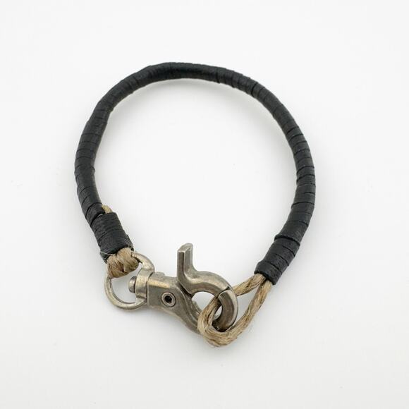 Handcrafted Nautical Rope Bracelet Leather Wrapped Silver Clasp Rustic Design - Picture 1 of 8